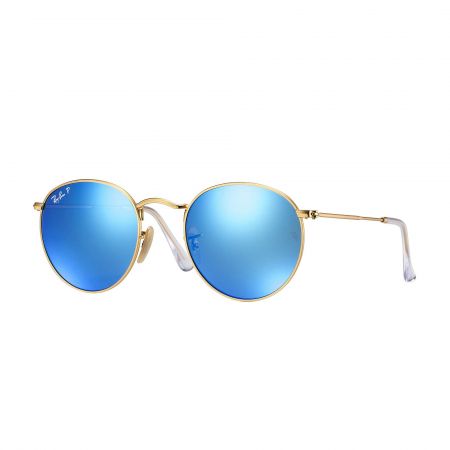 Tumba reembolso Cerdito Gafas de sol metálicas RayBan ® RB3447 Round Flash - Montura dorada -  Lentes flash azules